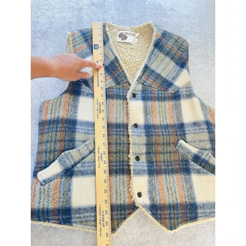 Silton California Wool Sherpa Vest Vintage 70's Pockets Sz Lg Western Cowboy